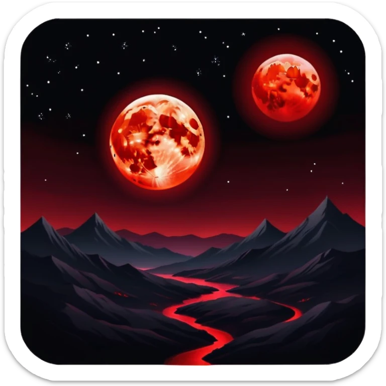 Edgy Black night sky with big Red vibrant neon-crimson-blood-moon Aesthetic Scenery full picture  sticker
