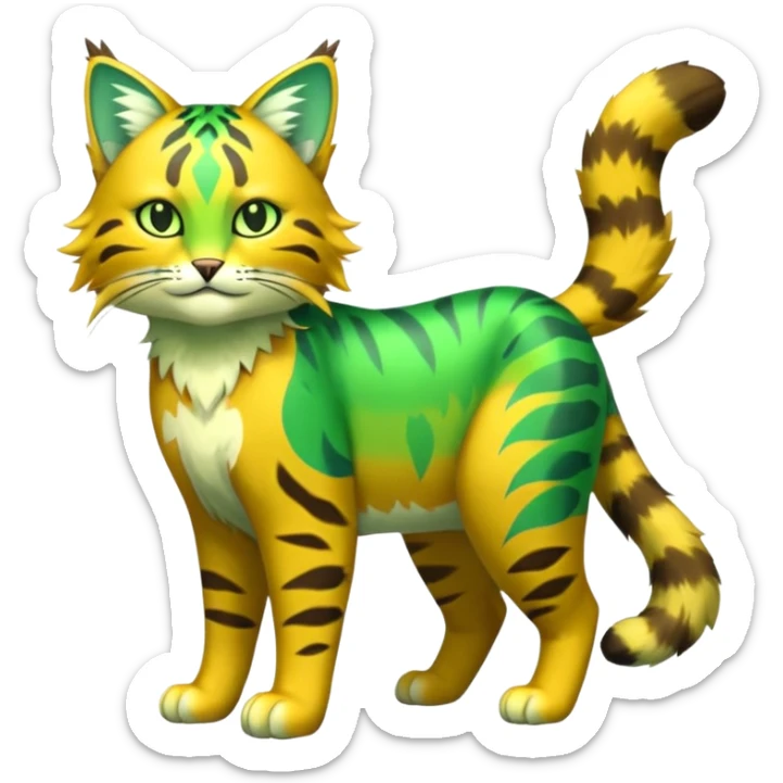 Green and Yellow Electrike-Sprigatito-Bobcat-Amaura-Aurorus-Shiny-glorp-cat-fusion (full body) sticker