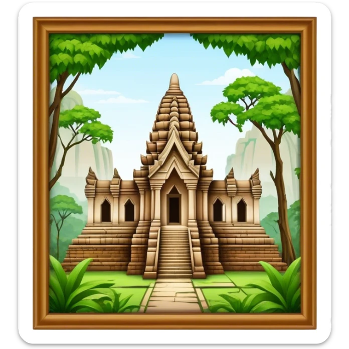 Cinematic Realistic Ayutthaya Ruins Landmark Emoji, depicted with ancient temple ruins amid lush greenery rendered with dramatic textures and nostalgic, warm lighting. sticker