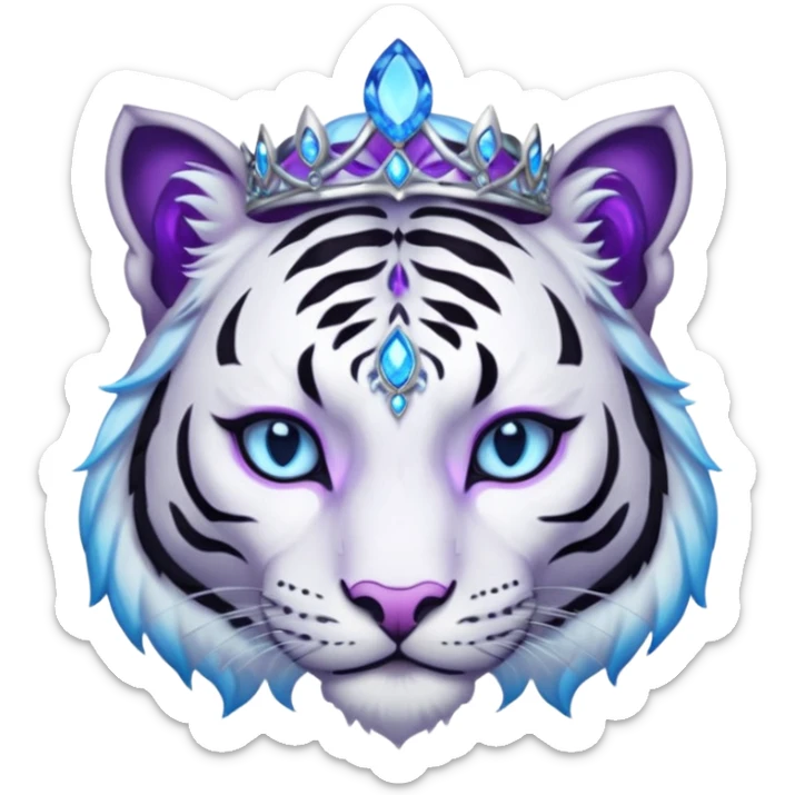 ESO Female white/black tiger khajiit leader of the umbral rose, glowing blue eyes, glowing blue 'third eye' gem; purple gem silver tiara sticker
