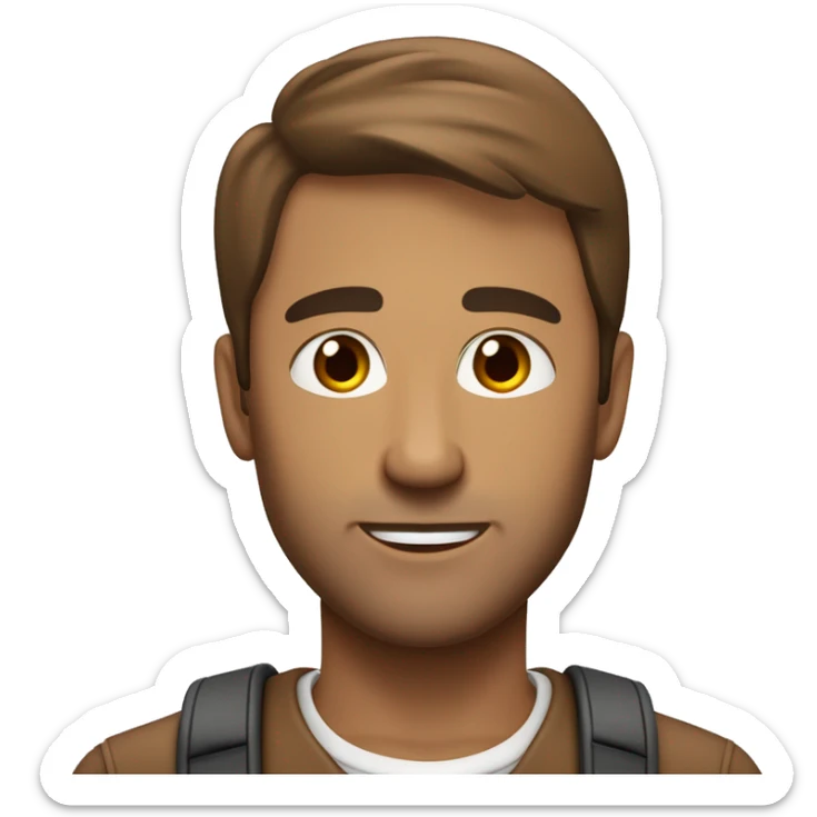 mach mir einen mann 24 jahre alt, mit braunen augen und braunen haaren und er hat einen mittelscheitel seine hautfarbe ist leicht braun sticker