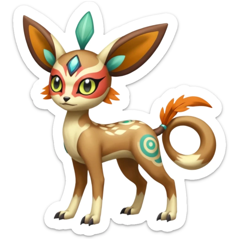 Tribal Colorful Exotic Fionbri-Kalon-Falvie-Vernid-Meloetta-Pokémon-Fakémon-Digimon-Spectrobe-hybrid-fusion, full body sticker
