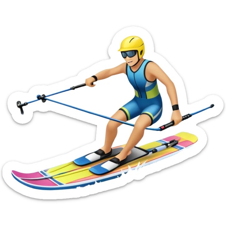 An icon featuring a close-up collage of water skis, splashing water across the surface. The design highlights the motion of the skis cutting through the water. Transparent background emphasizes the thrill of water skiing. sticker