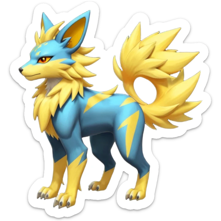 Feral Quadrupedal Digitigrade Luxray-Jolteon-Renamon-Zeraora-Vernid-fusion-hybrid-creature, full body  sticker