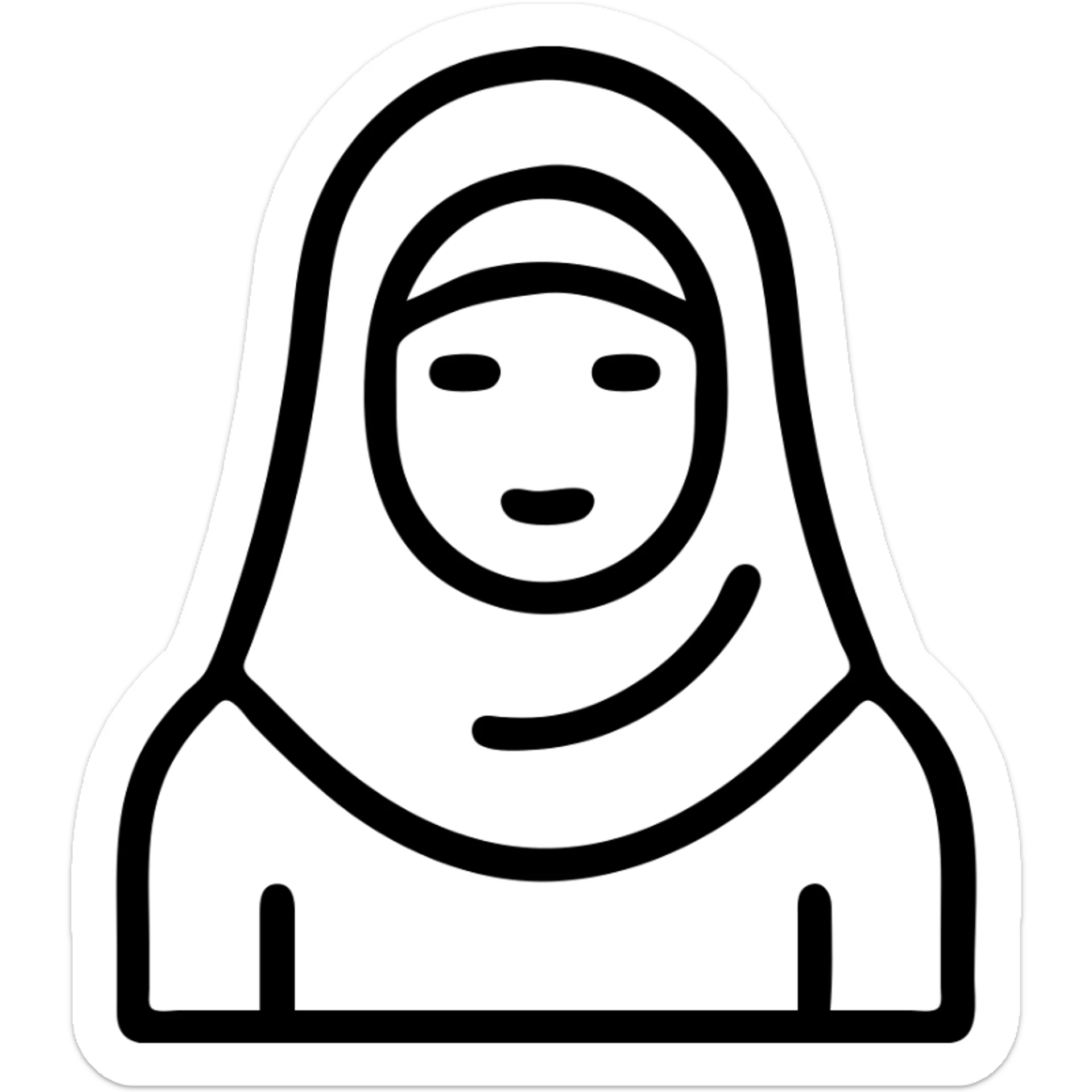 Muslim woman wearing hijab, icon style, clean outline, minimal color, simple and recognizable sticker