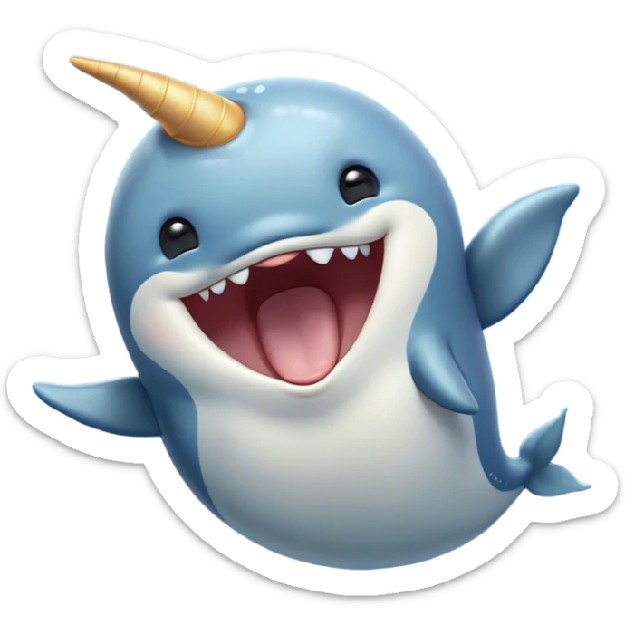 Cinematic Cute Yawning Cute Narwhal Portrait Emoji, Head tilted slightly with a dramatic, wide-open yawn, showcasing a streamlined, elegant body with a gracefully curling tusk and sleepy, half-closed eyes, Simplified yet irresistibly adorable features, highly detailed, glowing with a soft, cozy oceanic glow, high shine, relaxed yet expressive, stylized with a hint of whimsical marine ease, soft glowing outline, capturing the essence of a drowsy yet affectionate cute narwhal that appears ready to stretch and yawn its way out of the screen! sticker