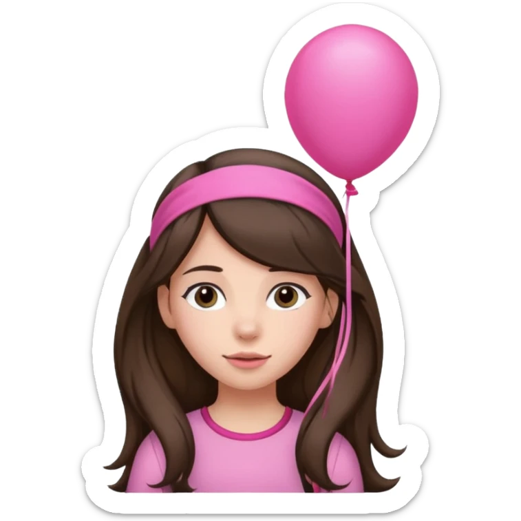 brunette long hair girl with pink baloon and headband sticker