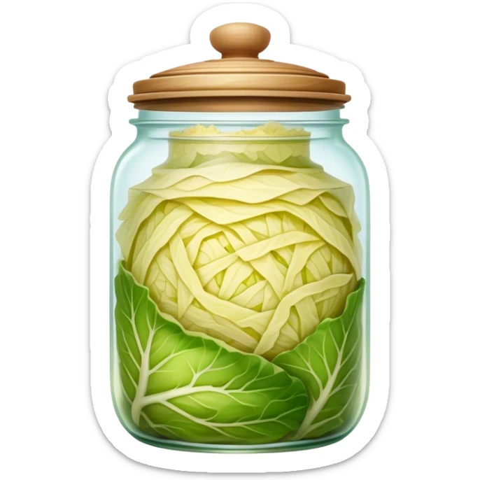 Sauerkraut Cinematic Realistic Sauerkraut Dish Emoji, depicted as tangy fermented cabbage neatly served in a traditional jar, rendered with vibrant textures and crisp, natural lighting. sticker
