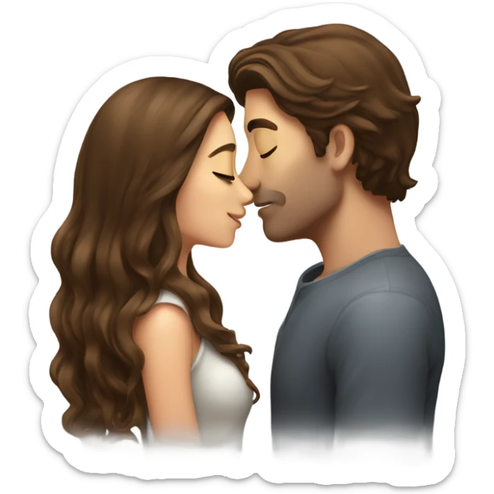 beautiful girl with long brown hair kissing a man with brown hair sticker