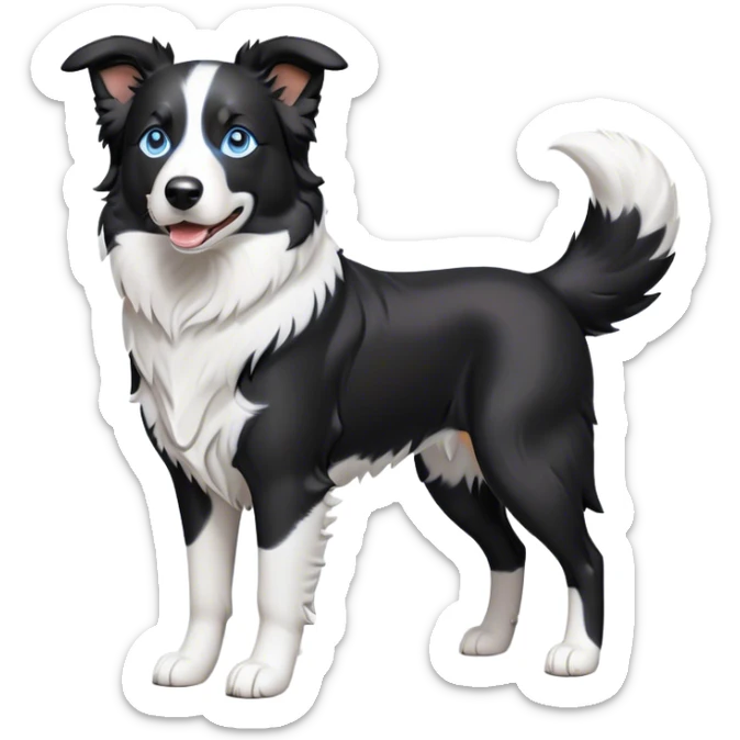 Cinematic Noble Border Collie Portrait Emoji, Poised and regal, with a lean, athletic build and a sleek, well-groomed black and white coat, piercing blue eyes, Simplified yet sharp and sophisticated features, highly detailed, glowing with a soft, dignified glow, high shine, intelligent and agile, stylized with an air of precision, focused and attentive, soft glowing outline, capturing the essence of a watchful and determined herder, so majestic it feels as though it could sprint out of the screen with effortless authority! sticker