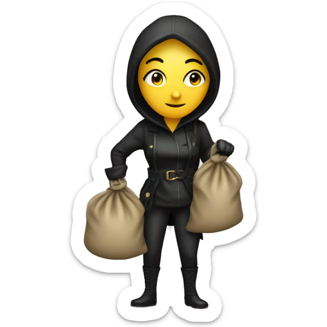 woman thief full body with a sack full of money sticker