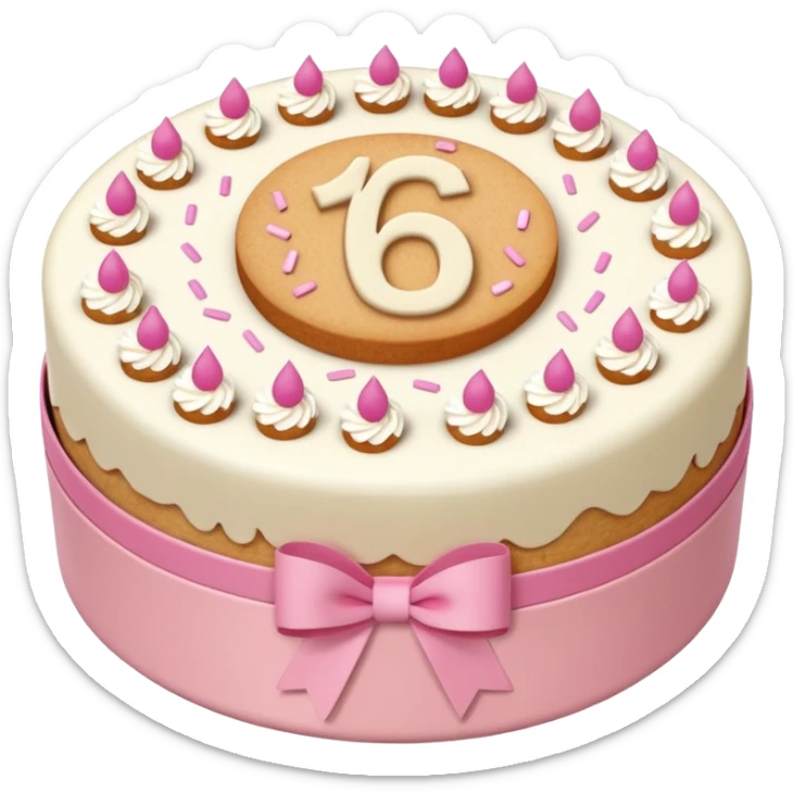 A round birthday bento cake in flesh color with the number sixteen on it.  sticker