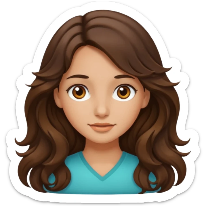 Make me a brunette girl, with brown (dark) eyes and long, wavy hair sticker