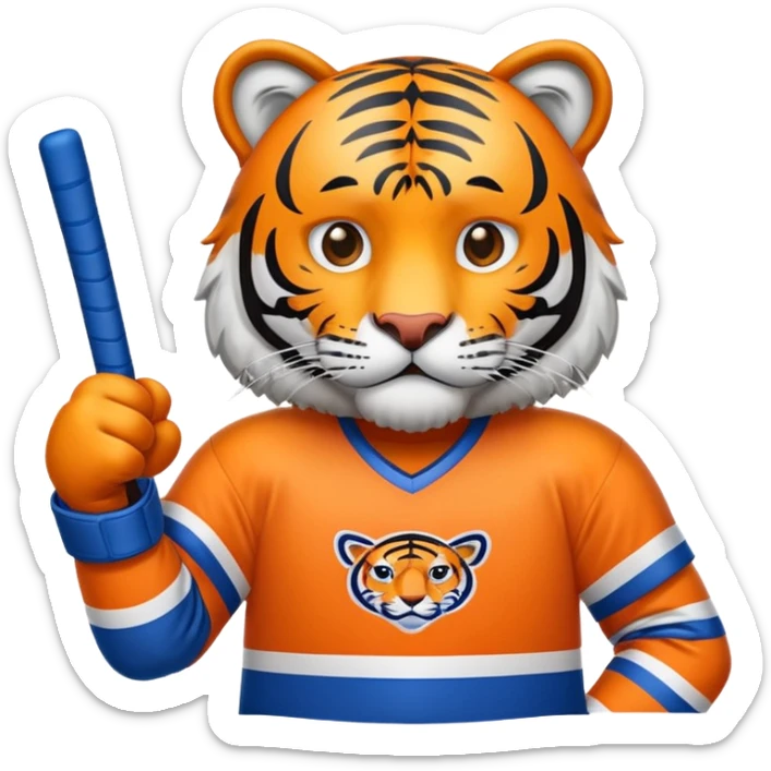 Tappara> i“Blue and orange hockey emoji celebrating victory, tiger mascot looking sad”lves sticker