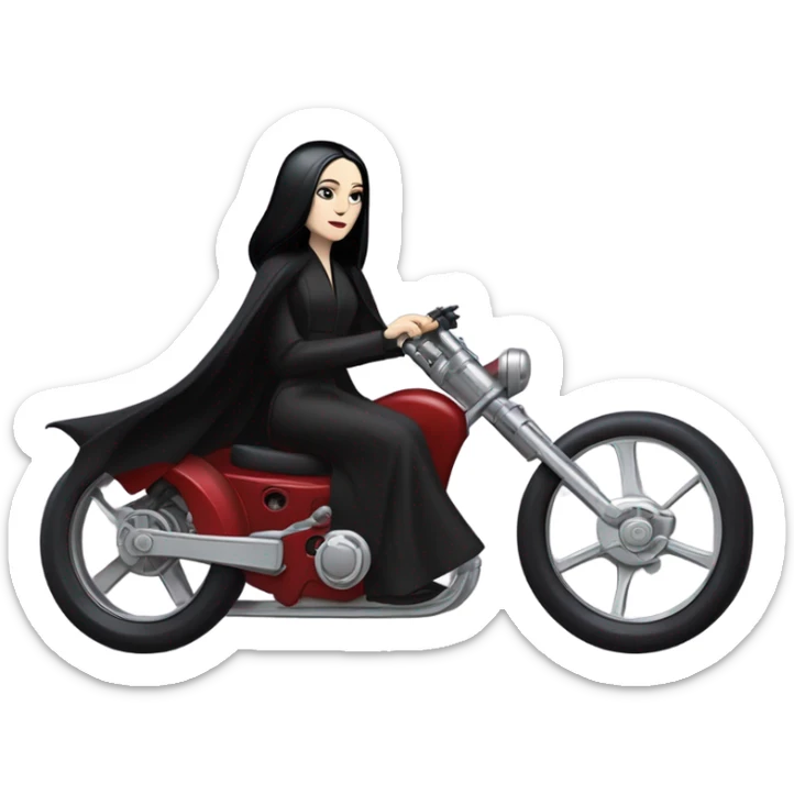 Jedi teen Morticia Addams flying a red Zephyr-J speeder bike  sticker