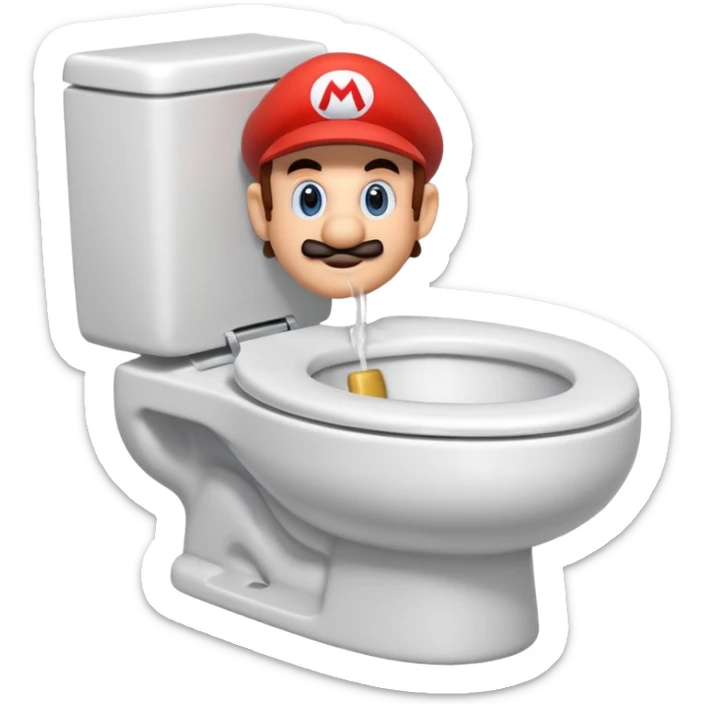 Mario's neck and head only sticking out of the middle of the bowl of a white toilet sticker