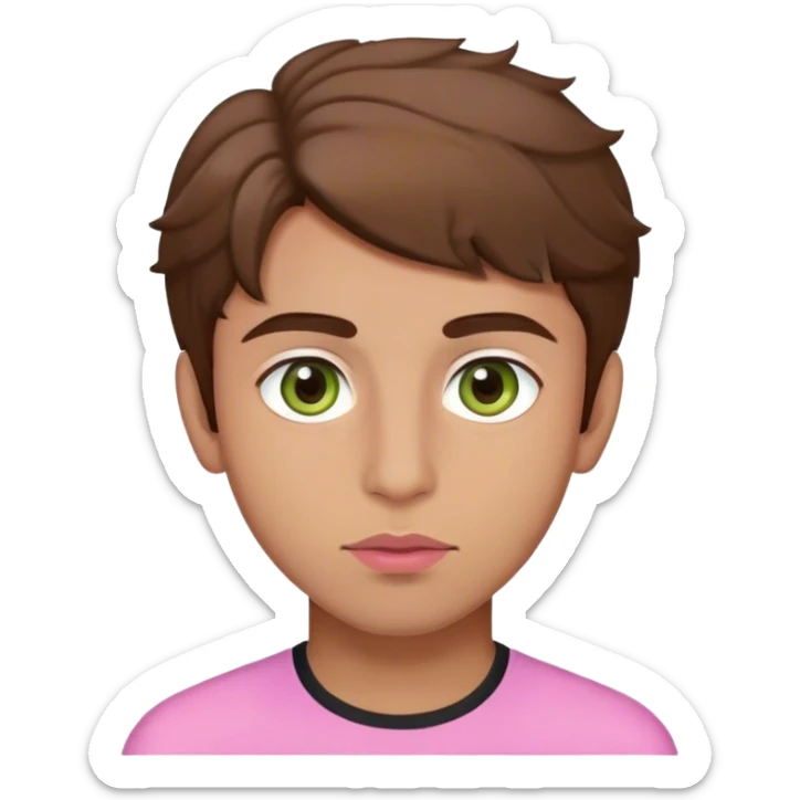 Pakistani boy  with hazel green eyes, brown hair slightly curly, and olive skin and masculine face, and pink lips sticker