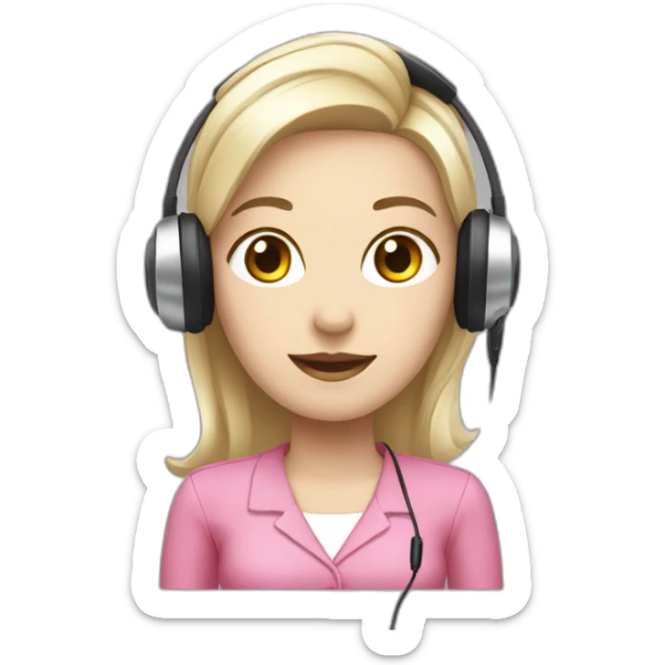 woman Employee with white skin and black eye and headphone with microphone who is wearing pink office clothes sticker