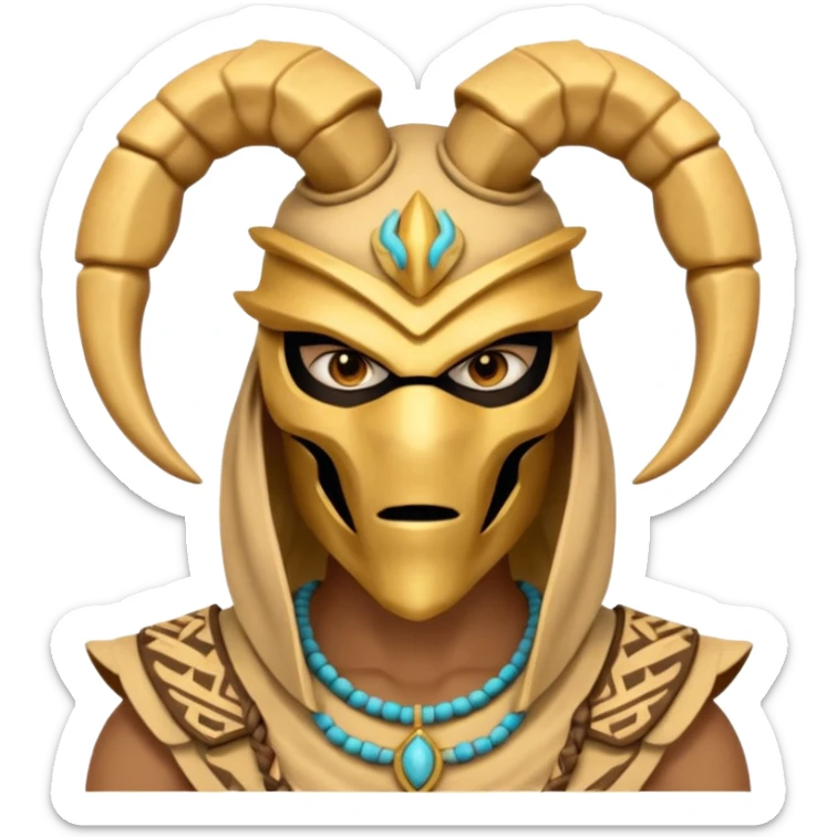 desert scorpion guard portrait, head and shoulders only, tribal mask, gold desert jewelry, fierce expression, sandy hood, 3D cartoon, mobile game icon style, clean background, no text, no watermark
 sticker