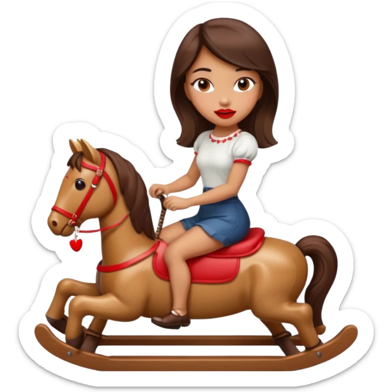 solarpunk - Seductive girl rides on a rocking horse and holds a huge lipstick sticker