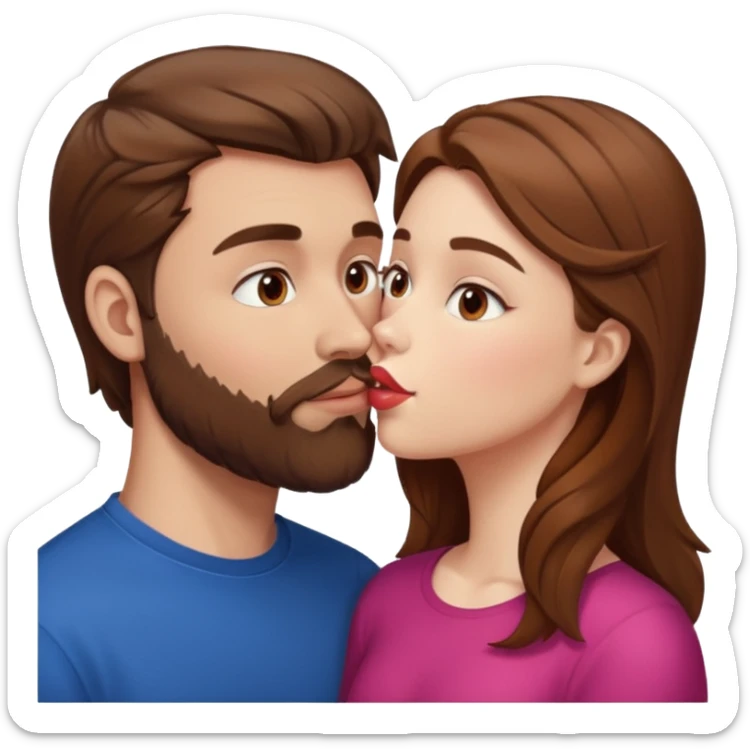 White man with brown hair and beard kissing lips with a white girl with brown hair sticker