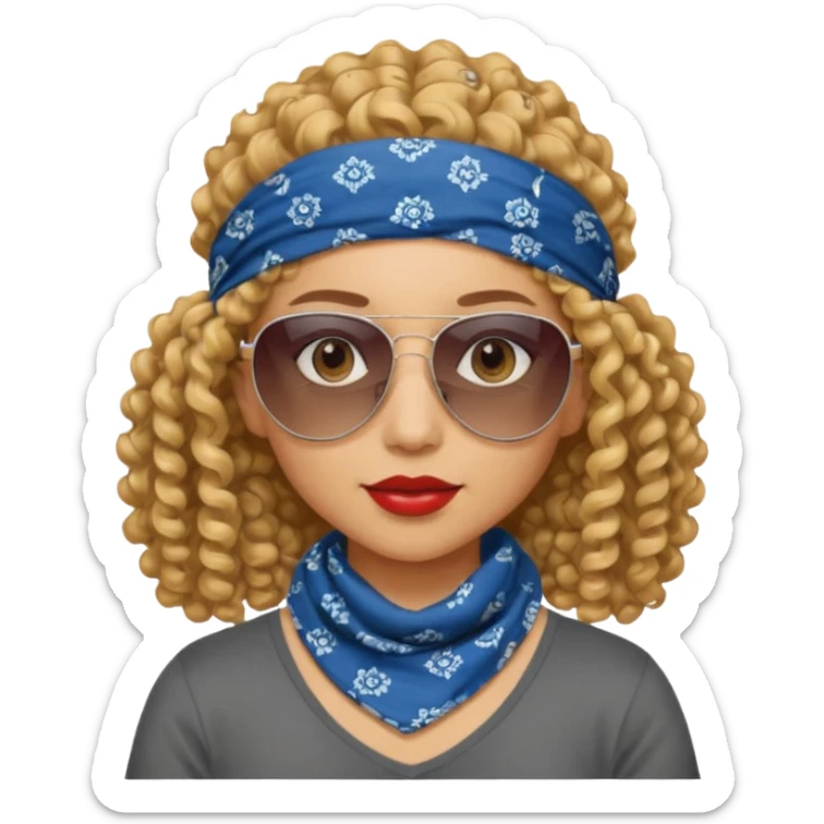 curly hair women killing looks with bandana & sunglass sticker