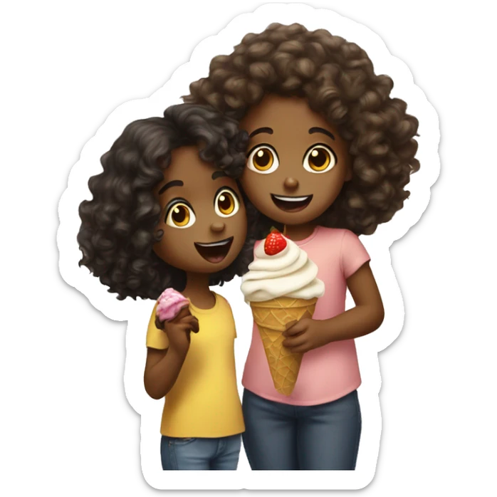 Dog eating ice cream with a little black girl with curly hair sticker