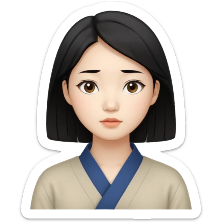 Korean woman, East Asian features,
female human face avatar only,
headshot portrait, face only,
thoughtful and calm expression, sensitive mood,
neutral face, minimal expression,
natural black hair, simple hairstyle,
clean background,
no clothes, no body, no accessories,
no cartoon, no fantas sticker