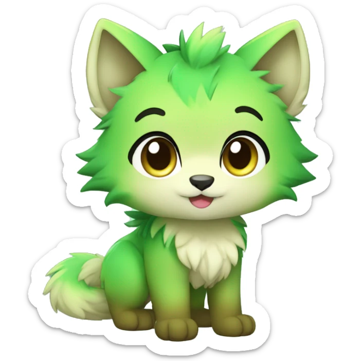 shiny, colorful, green, gradient, Kemono-style, Chibi, Anthro-Fur-Sona-Fakémon, Full Body sticker