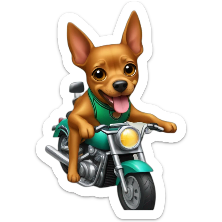 caramel color pinscher dog as basketball player riding a motorcycle sticker