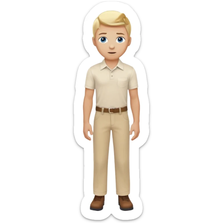 Blonde stuntman with blue eyes wearing a cream shirt and beige trousers sticker