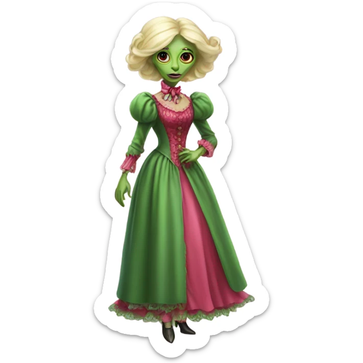 galora "green blonde alien woman"  in red pink Victorian dress elegant, full body sticker