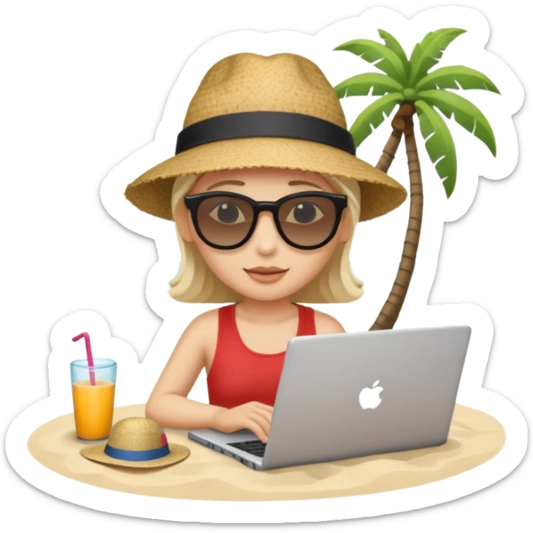 person am laptop und im hintergrund einen strand. bitte neutralen menschen, also keine frau und keinen mann sticker