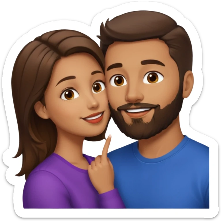 Brunette man with beard kissing brunette girl with medium length hair  sticker
