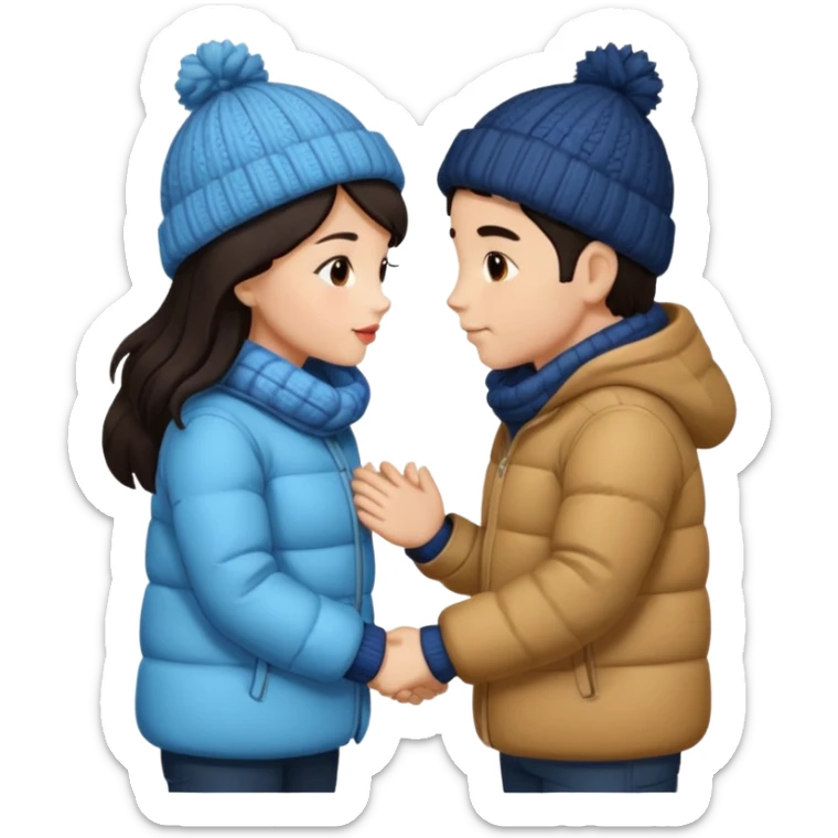 date night christmas couples, dark hair, holding hands, about to kiss each other, wearing a winter outfits sticker