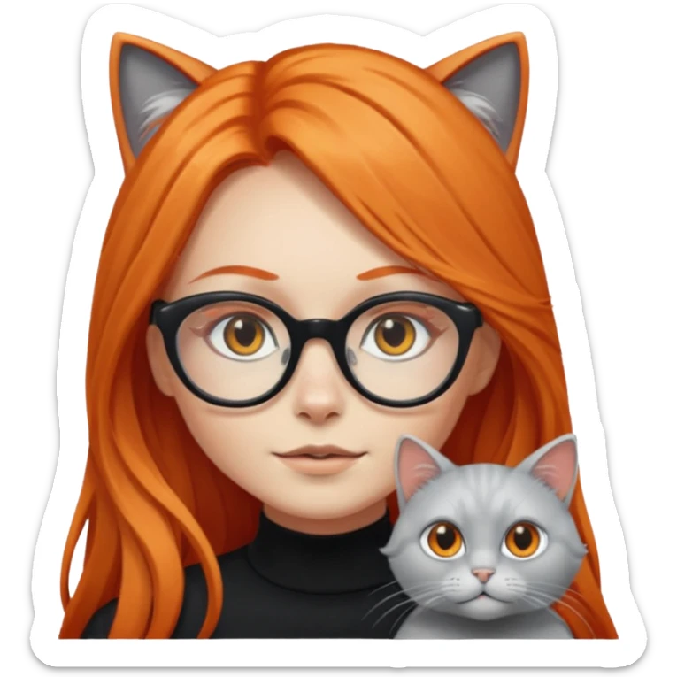 girl with very long orange hair, and silver cat-eyed glasses. Black clothes sticker