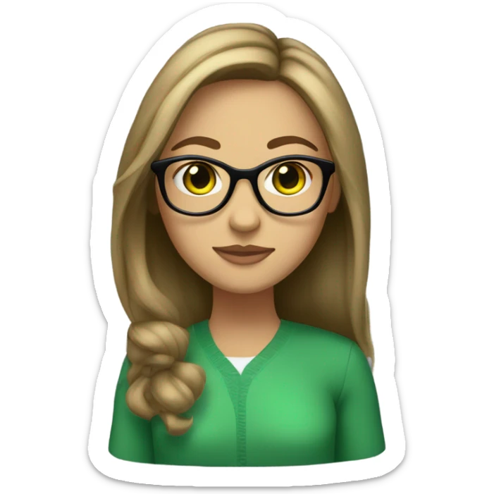 Girl with green eyes and lashes and Longbob Brown Hair and dark blond highlights and she wears glasses sticker