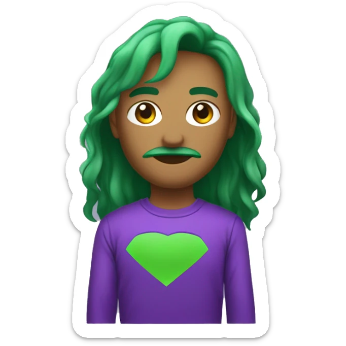 Um homem de blusa verde com detalhes em roxo de usando um bone roxo com detalhes em verde sticker