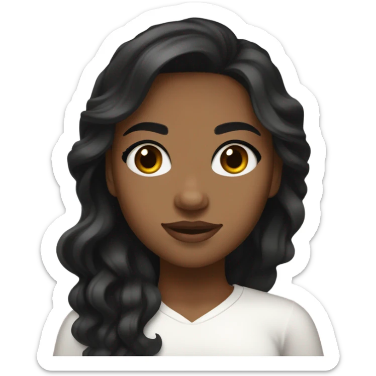 Girl with brown skin tone, wavy black hairs, pretty black eyes and long lashes and white shoulder down tto sticker
