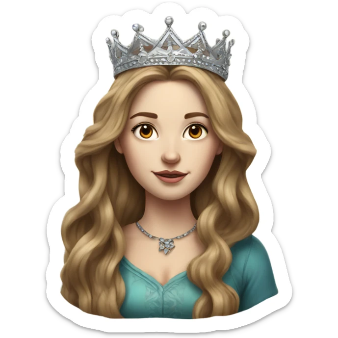 Hyperrealistic beautiful white girl wearing crown, tattoo with long brown hair  sticker