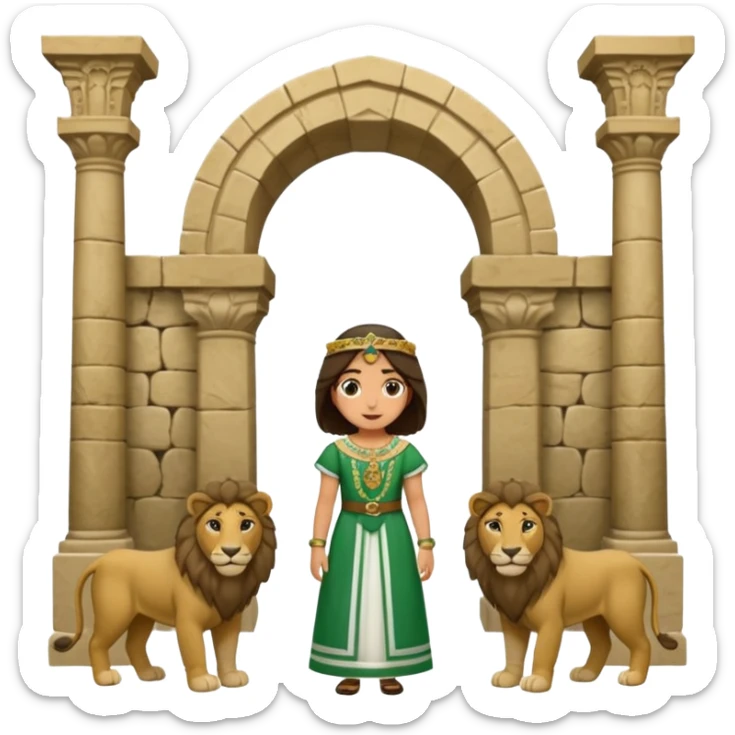 Andalousie drapeau 2 bande verte qui et une bande blanche au milieu avec une femme avec 1 lion de chaque coter d’elle sous un arc en pierre  sticker