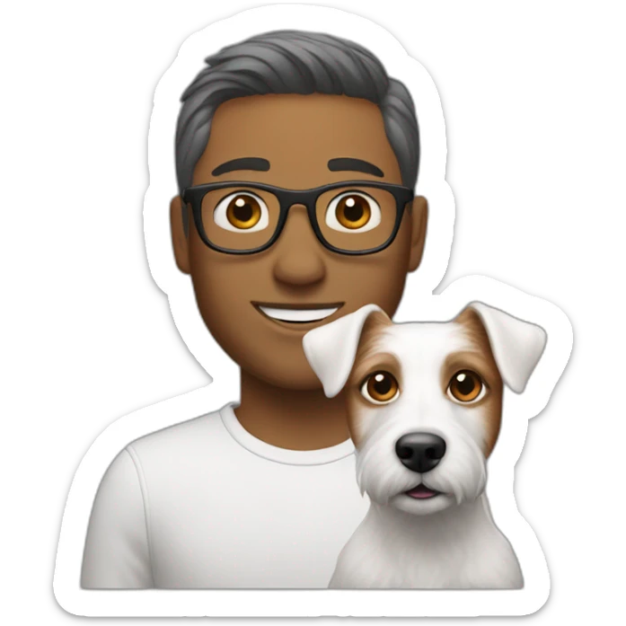 White Man with demi hair with glasses with jack russell terrier dog sticker