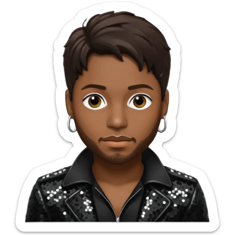 D'Angelo, Neo-Soul Singer (1974-2025) with dark brown hair black sequin outfit sticker