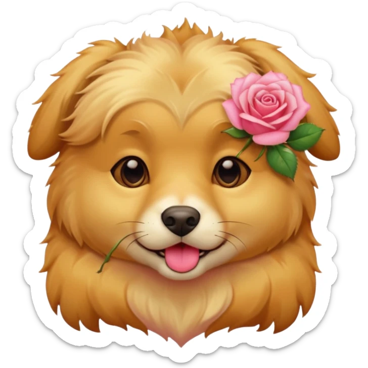 A doggie with a rose in his mouth in soft pink, beige and yellow pastel colors sticker