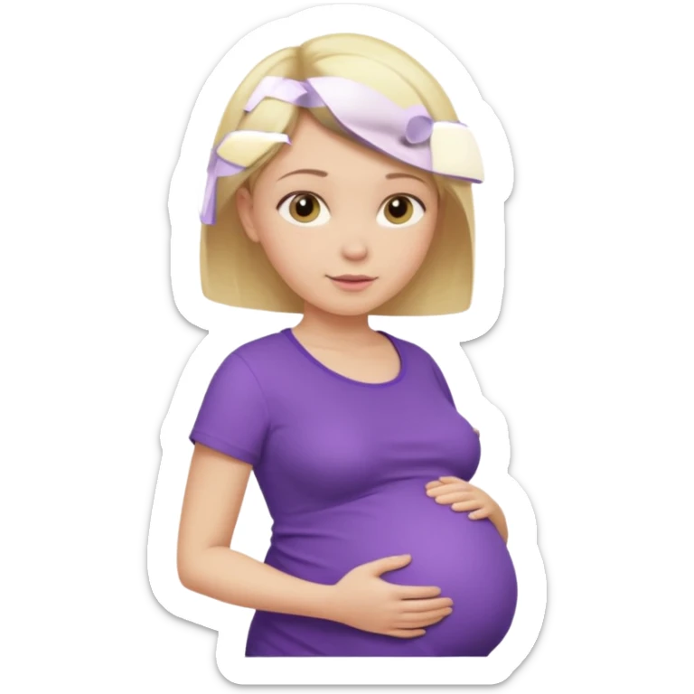 pregnant female with  very short hair, purple shirt, abdomen-head-neck, blonds sticker
