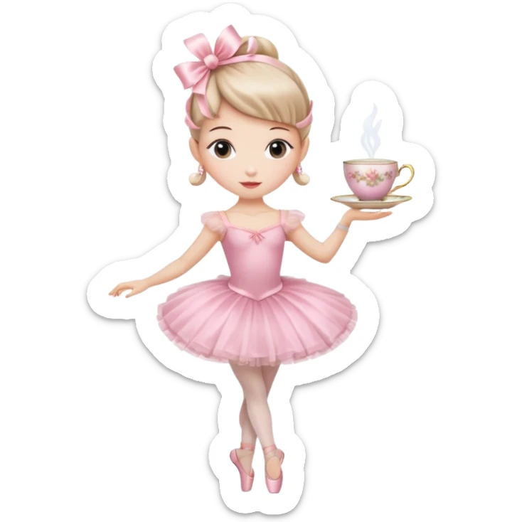 a ballerina with a teacup for a head. She is wearing a classic pink tutu and ballet slippers sticker