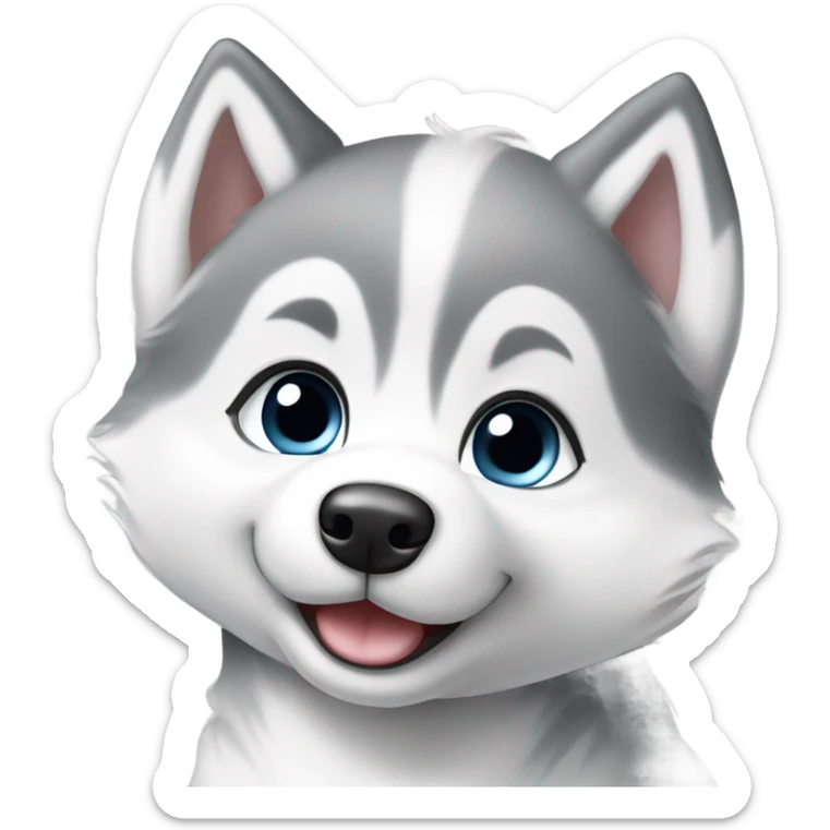 kawaii style, white and grey baby siberian husky in love sticker