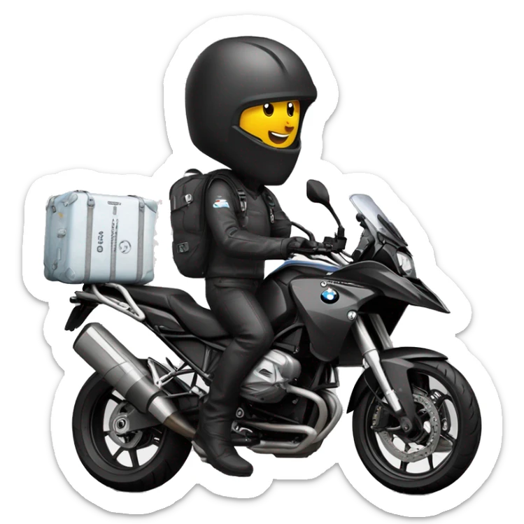 Motero saludando, Montado en una bmw f800r negra con maletas sticker