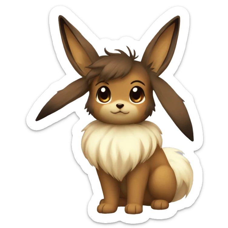 Kawaii Shiny Eevee with dark brown long emo hair covering her eyes Full Body sticker