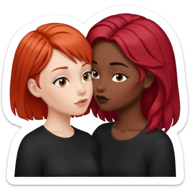 girl with red hair and another girl with black girl hair kissing sticker